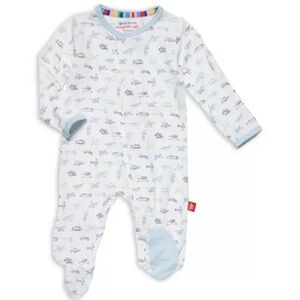 Magnetic Me White and Light Blue Airplane Footie